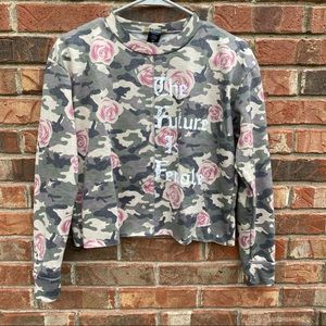 NWOT Crop Hoodie The Future is Female Camo Rose S
